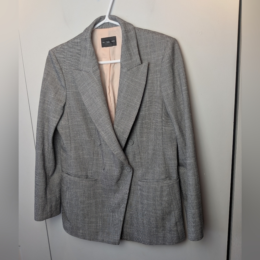 CLUB MONACO Women Blazer Size 10 Gray And White Button Closure